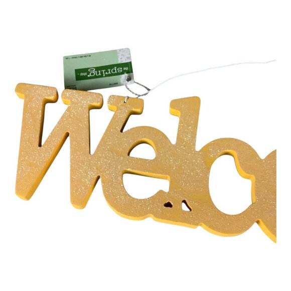 The Spring Shop Yellow Glitter Welcome Sign Home Wall Decor Hanging Door Plaque - Picture 5 of 10